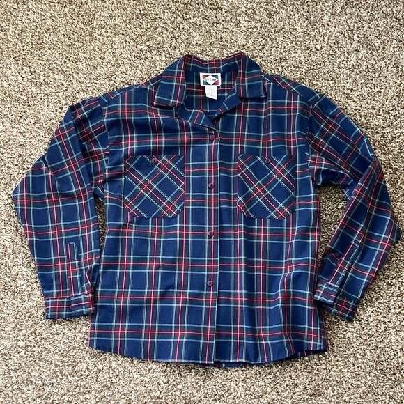 Vintage 62 East Tartan Plaid Button Navy Up Button Pocket Shirt Small - Picture 9 of 9